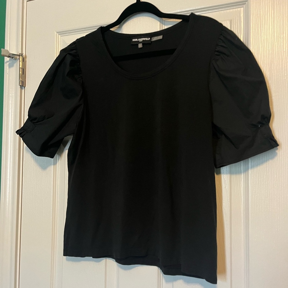 Karl Lagerfeld Black Puff Sleeve Blouse